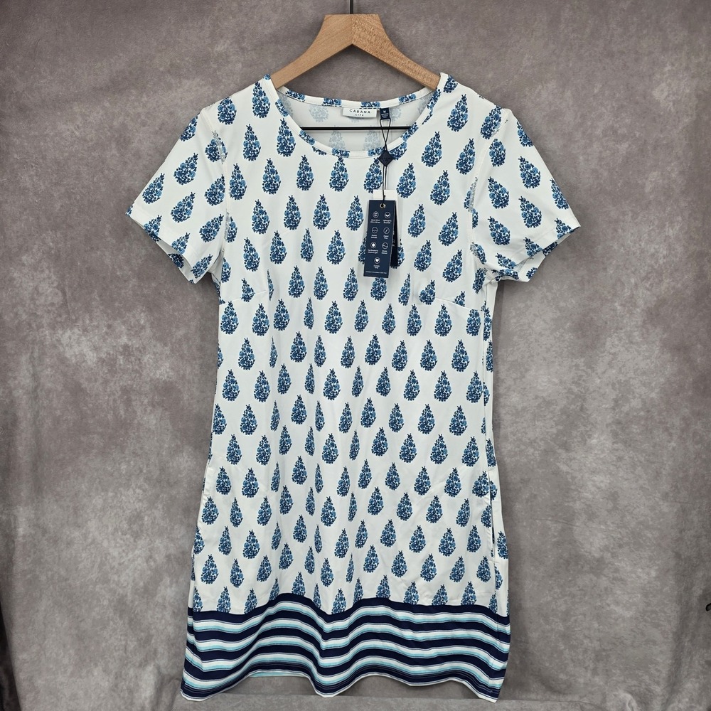 Cabana Life Delray Short Sleeve Shift Dress UPF 50+ Womens Medium NEW Vacation